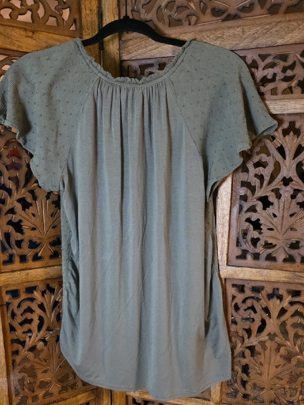 Ember Olive Green V-Neck Women's Top - Casual Textured Blouse - Picture 6 of 6